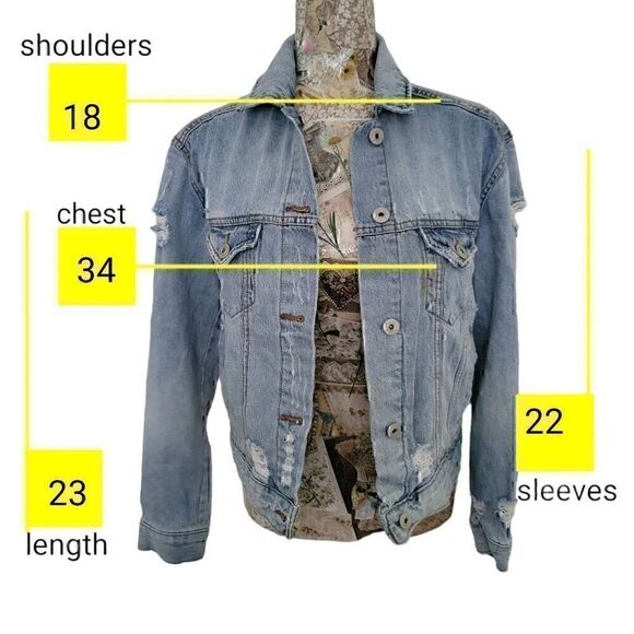Vanilla Star Premium Distressed Ripped Torn Faded Light Blue Denim Jean Jacket - Picture 4 of 15
